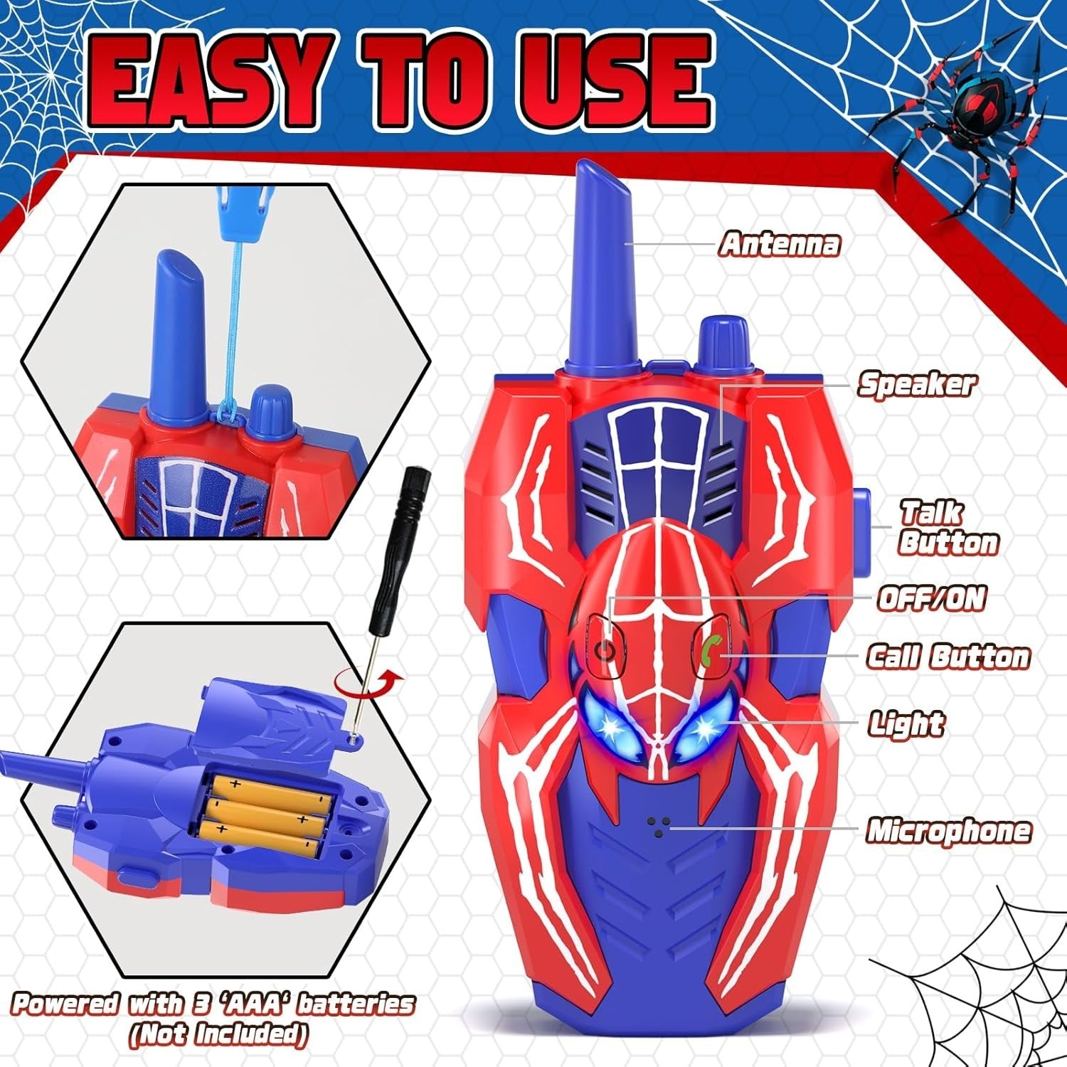 Kids Walkie Talkies 2 Pack Spider Toy Long Range Outdoor Gift Boys