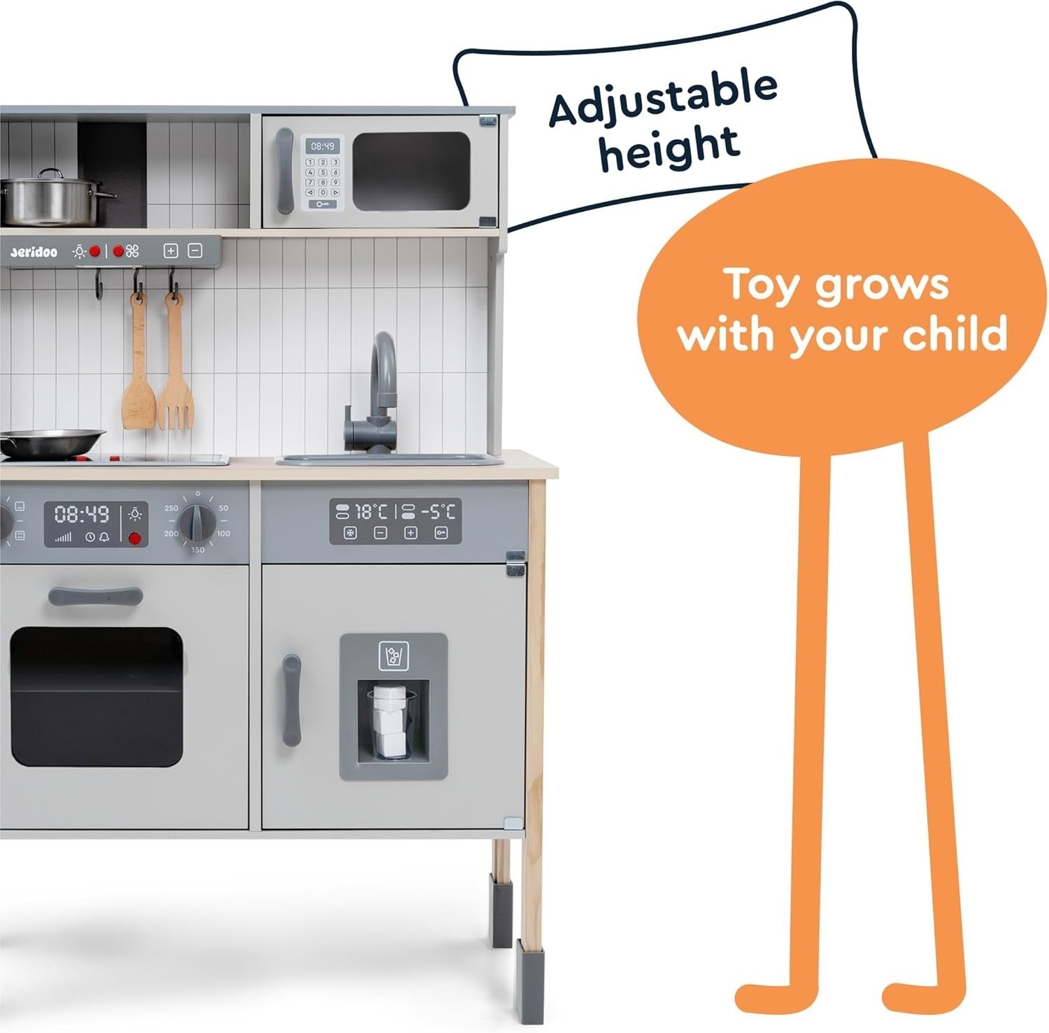 Wooden Kids Play Kitchen Light Up Oven Microwave Ice Maker Toy Set