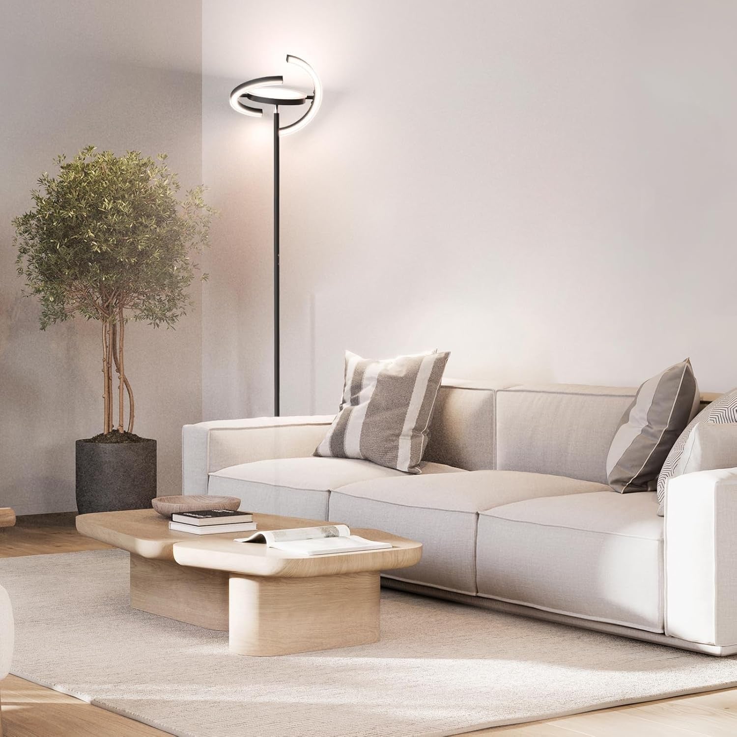 Modern LED Floor Lamp Dimmable Remote Touch Eye Caring Uplighter Black