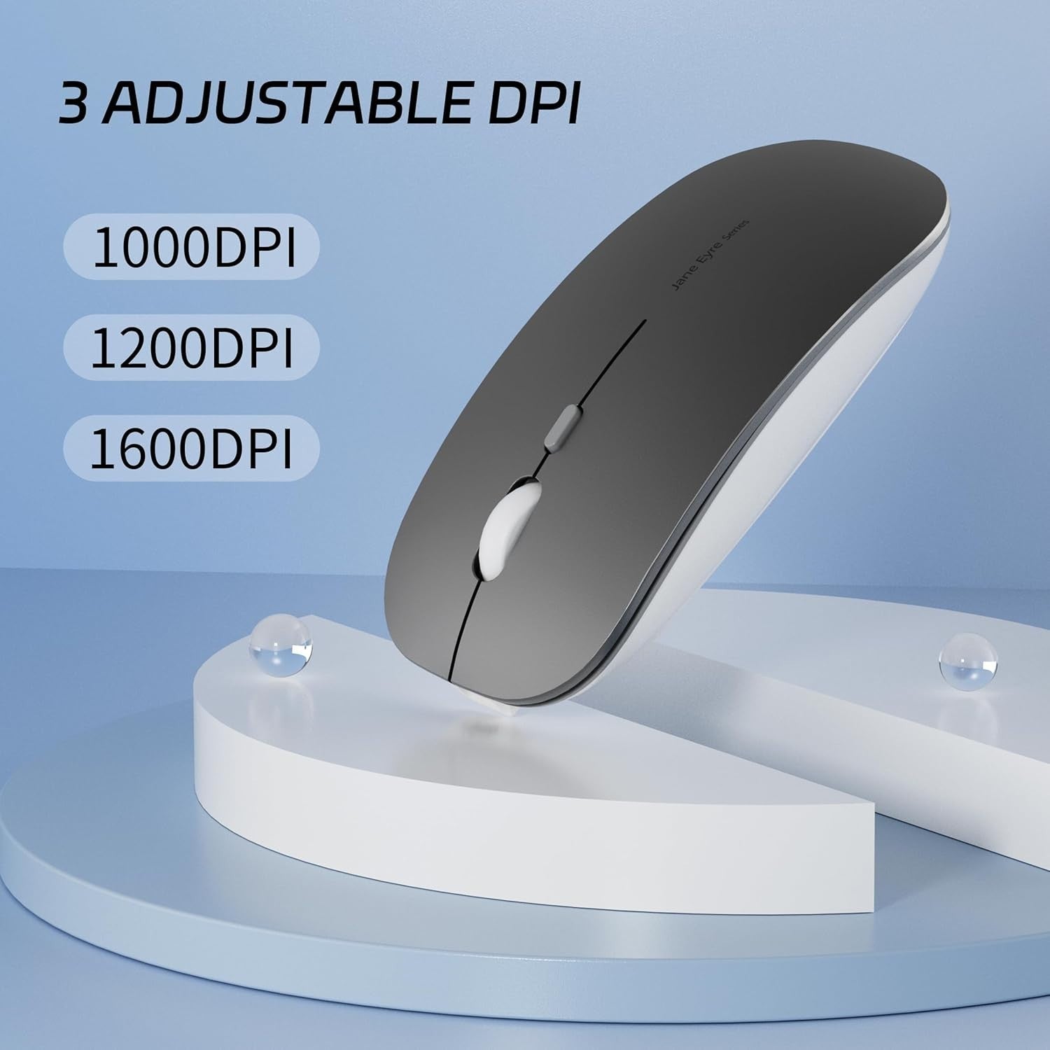Slim Wireless Mouse Rechargeable Silent 2.4G 1600 DPI Grey
