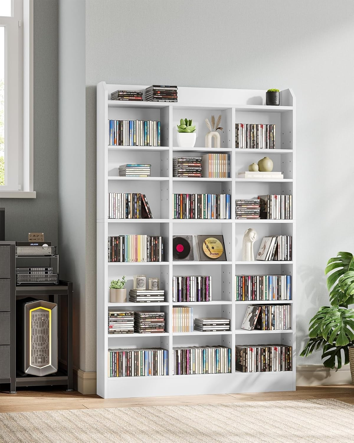 747 CD Storage Tower Adjustable Media Shelf Rack Bookcase White 154cm