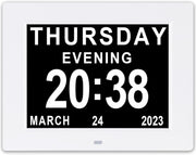 8 Inch Large Digital Dementia Clock Day Date Time White Seniors Display