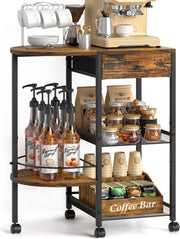 Coffee Station Trolley on Wheels 4 Tier Storage Cart with Drawer & Shelves