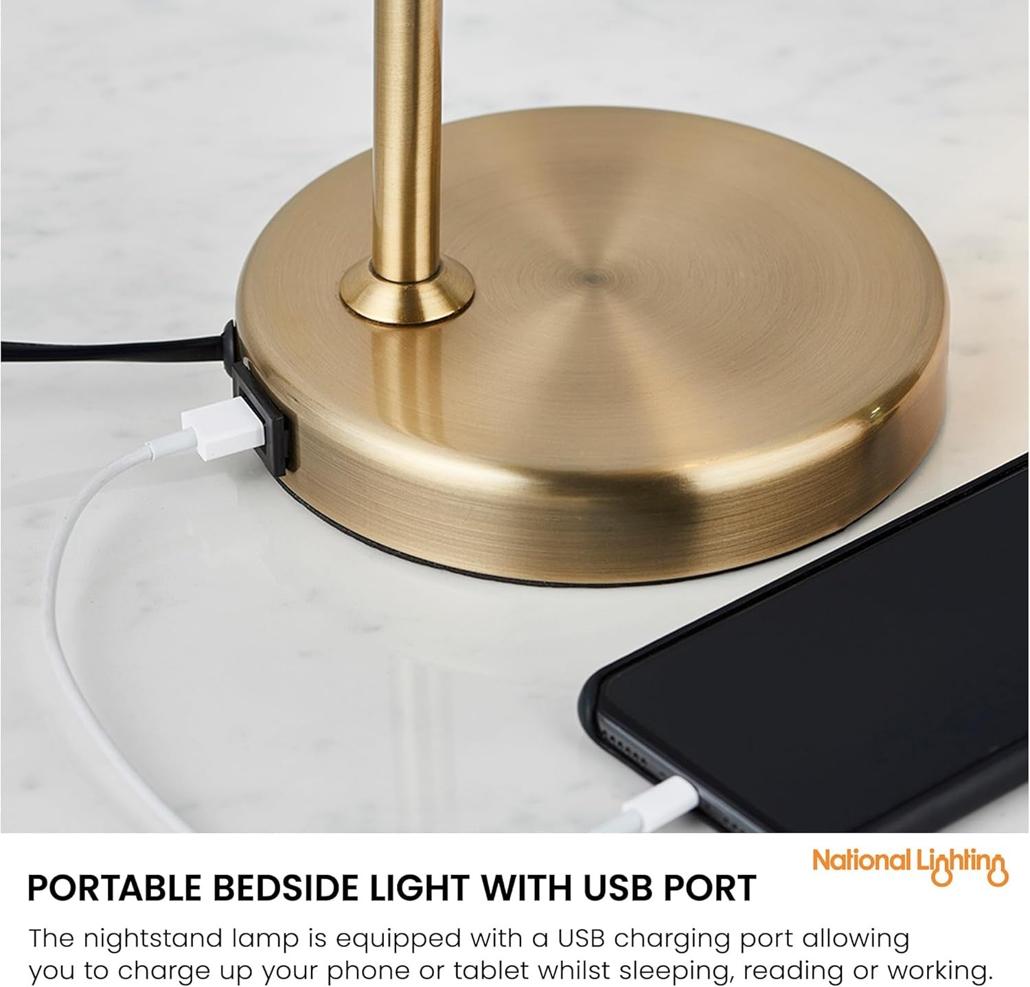 Antique Brass Desk Lamp USB Gooseneck Reading Light GU10 Bedside Office