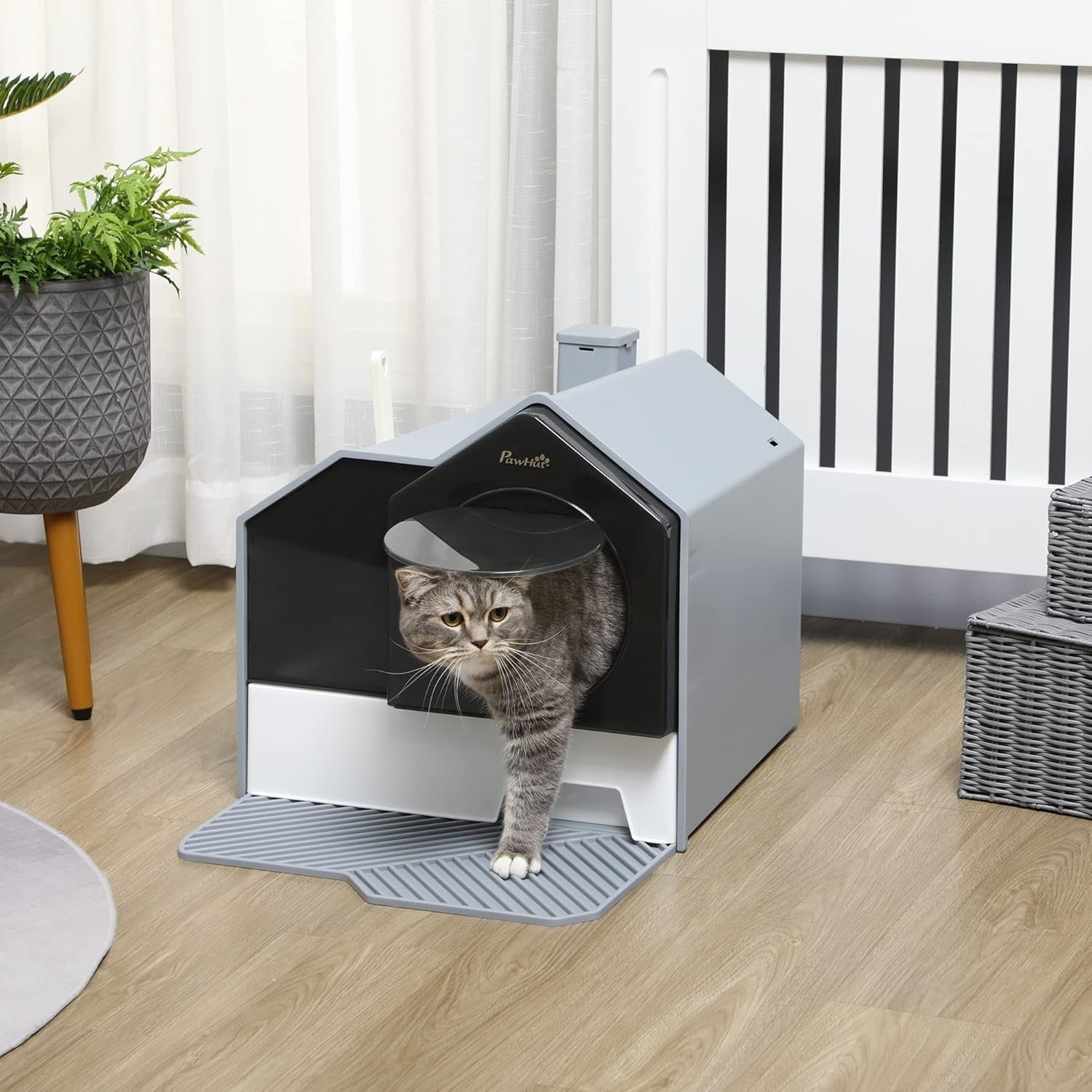 Hooded Cat Litter Box Drawer Tray Odor Control Scoop Grey Large