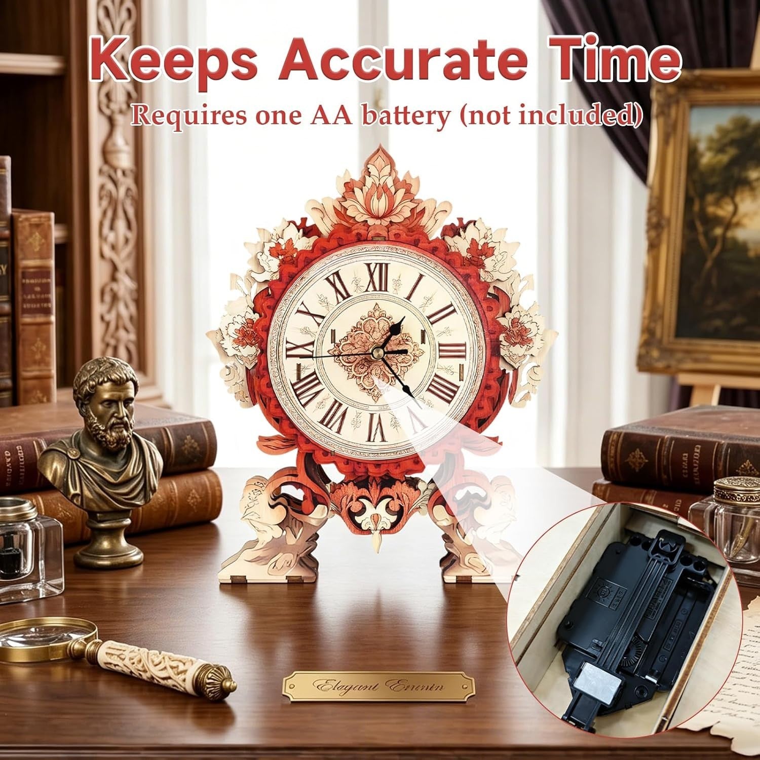 3D Wooden Flower Clock Puzzle DIY Mechanical Wall Clock Model Kit Gift