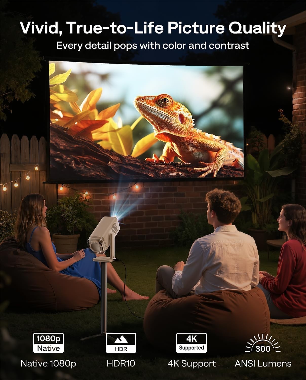 Portable 1080P Smart Projector Google TV 4K WiFi Bluetooth Dolby Audio