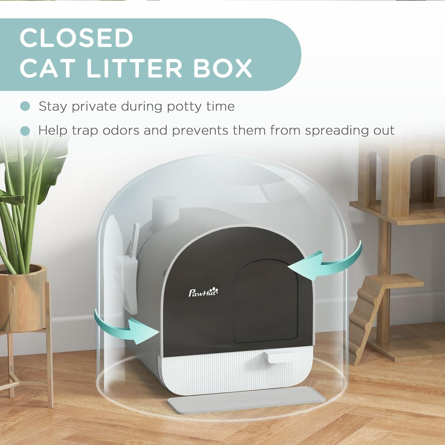 Hooded Cat Litter Box Enclosed Tray Drawer Odor Control Flap Door