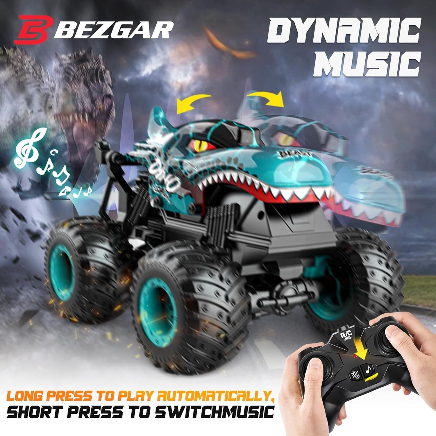 RC Monster Truck for Kids 3–8 – 360° Spin, LED Lights & Music, Off-Road Toy