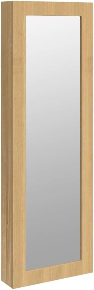 Slim Wall Mounted Jewelry Cabinet Mirror Lockable Vertical Organizer Brown