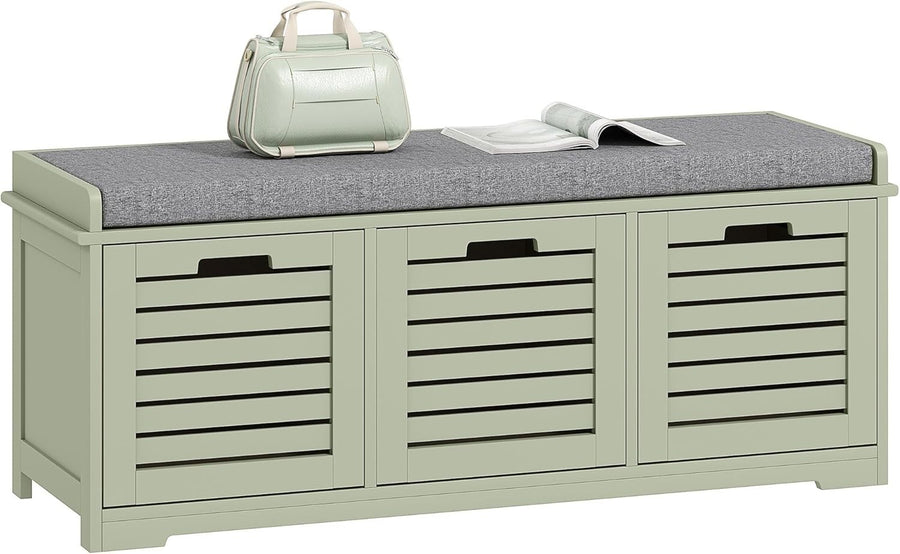 Green Shoe Storage Bench with Cushion & 3 Drawers – Modern Hallway Seat