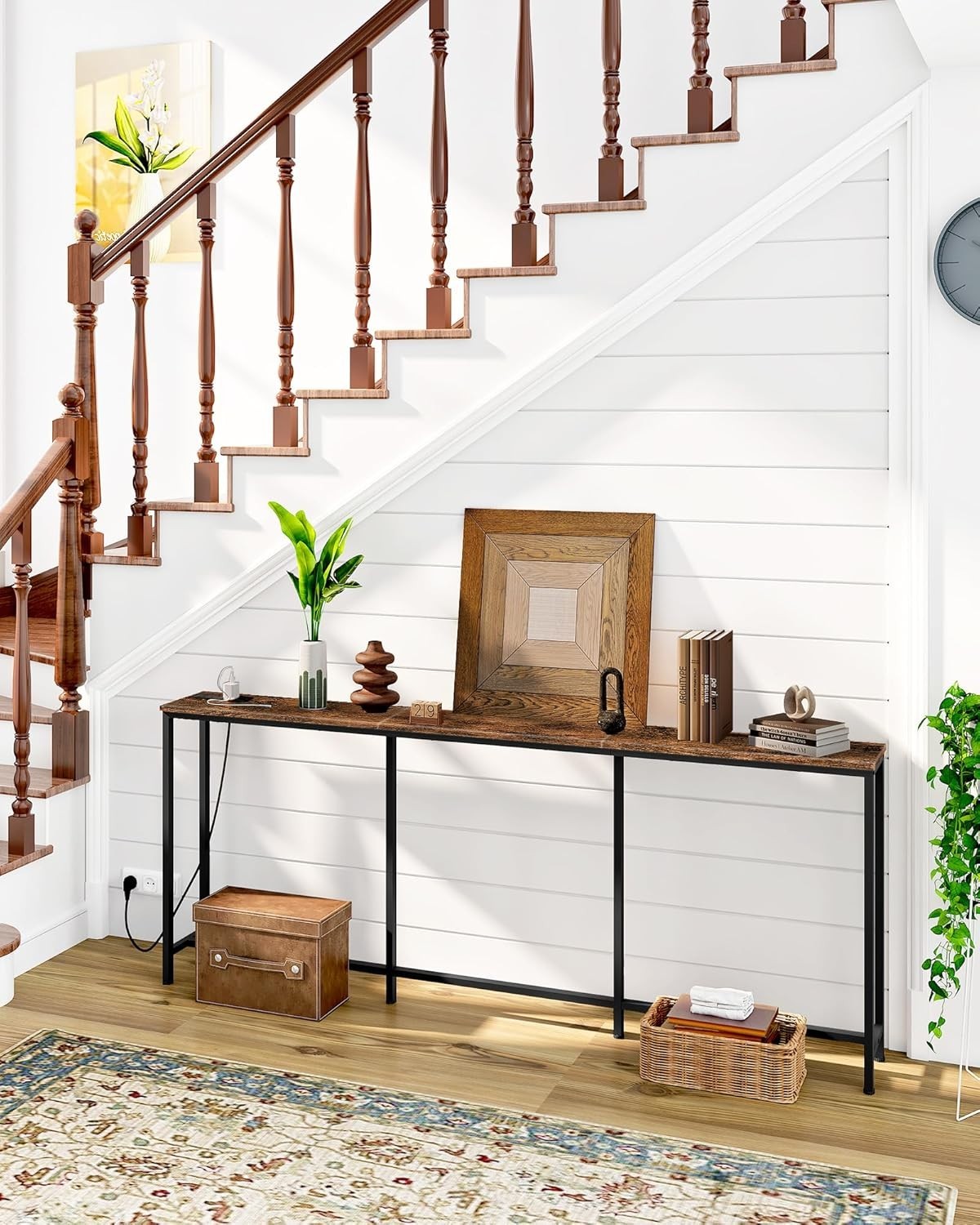 Slim Narrow Console Table with Power Outlet & USB Ports, 180x18x82 cm