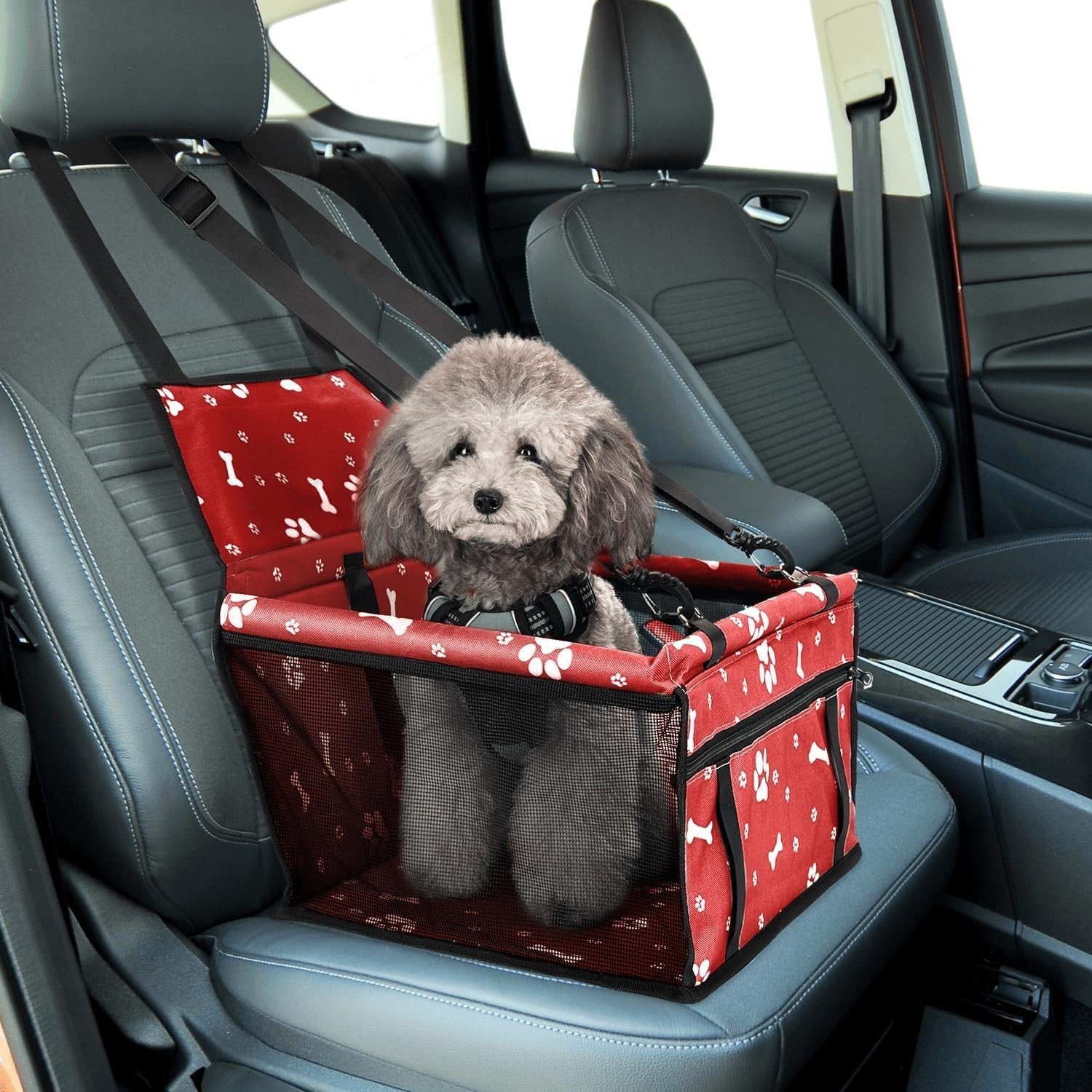 Dog Booster Car Seat Waterproof Foldable Travel Carrier Red Small