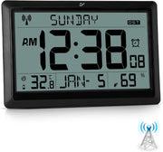 Large Digital Wall Clock Temperature Humidity Date LCD Battery Operated