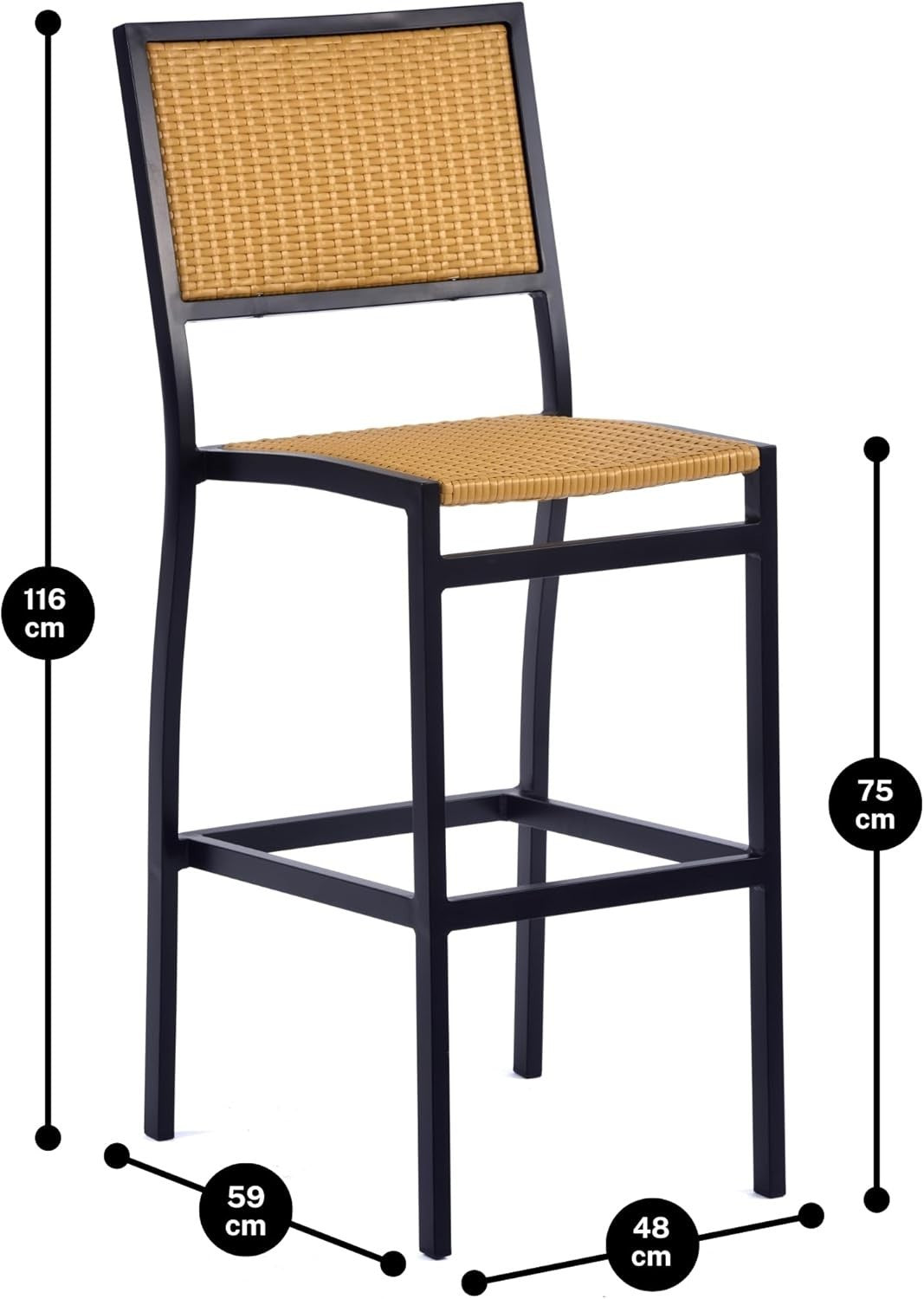 Teak Rattan Bar Stool High Seat Stackable Kitchen Garden Patio Chair