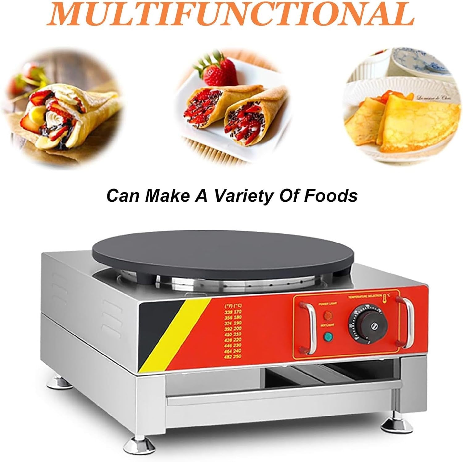 16” Electric Crepe Maker 1650W Non-Stick Pancake Machine Adjustable Temp