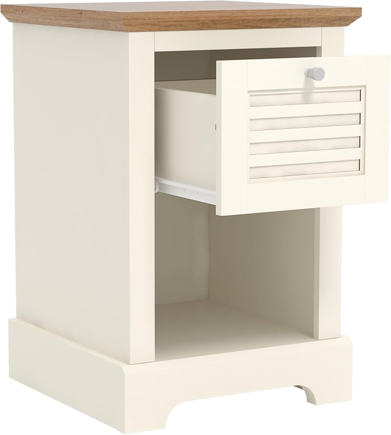 Ivory & Oak Bedside Table with Drawer | Modern Nightstand for Bedroom