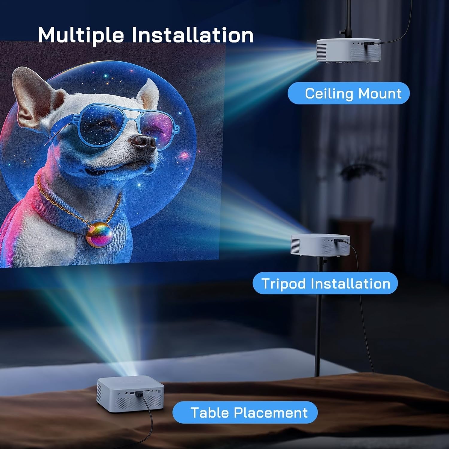 1080P Mini Projector with Tripod Portable HDMI USB Phone PC 7500L