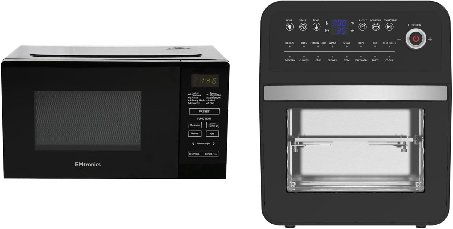 2L Air Fryer Oven + 20L Microwave Grill Set Temp Probe 60min Low Oil