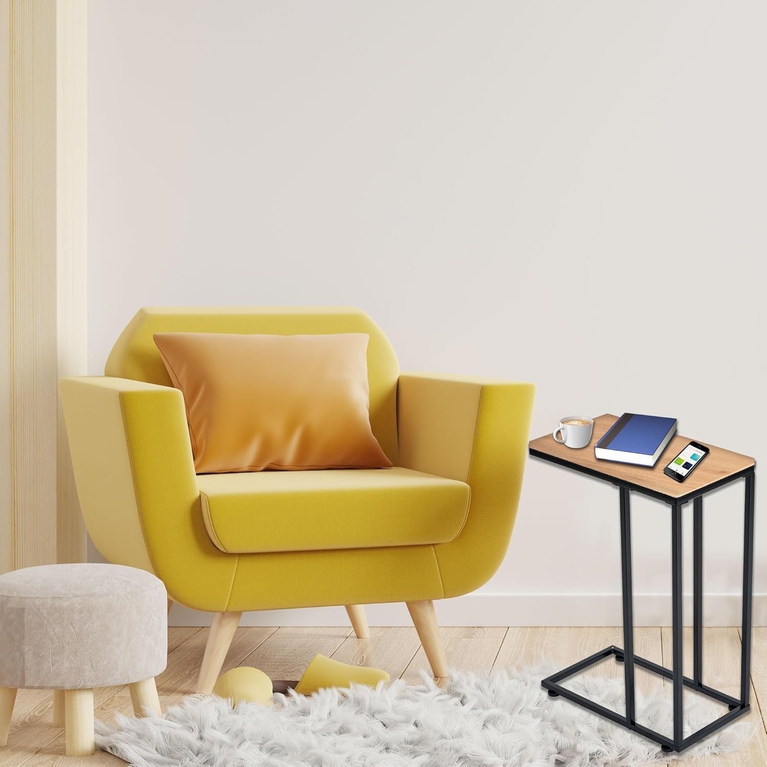 C Shaped Side Table Natural Wood | Sofa Bed Snack Coffee Laptop Stand
