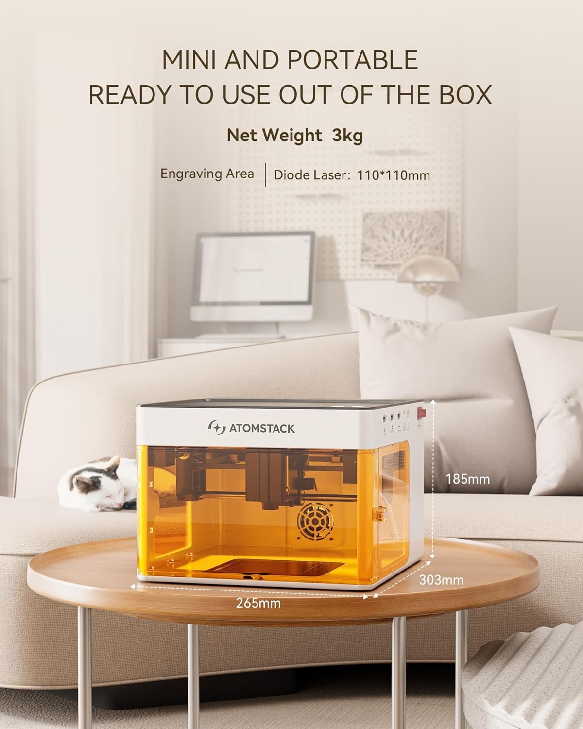 Portable Laser Engraver 5W Enclosed Desktop Cutter 10000mm/min App Control