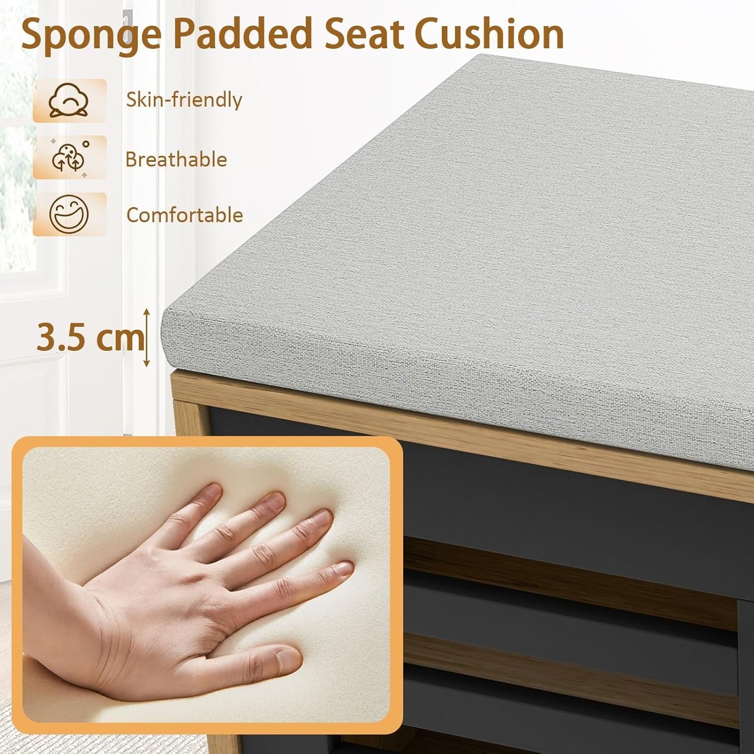 2-Tier Shoe Storage Bench with Cushion, 6 Compartments & Sliding Doors