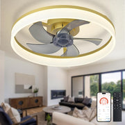 20" LED Ceiling Fan with Light, Remote & App Control, Dimmable, Gold Bladeless