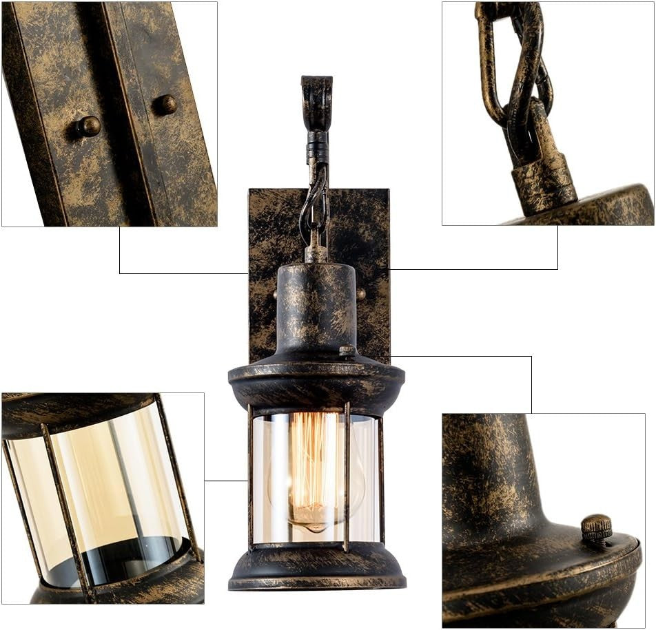 Vintage Wall Light Set of 2, Industrial Sconce with Glass Shade, Bronze Finish