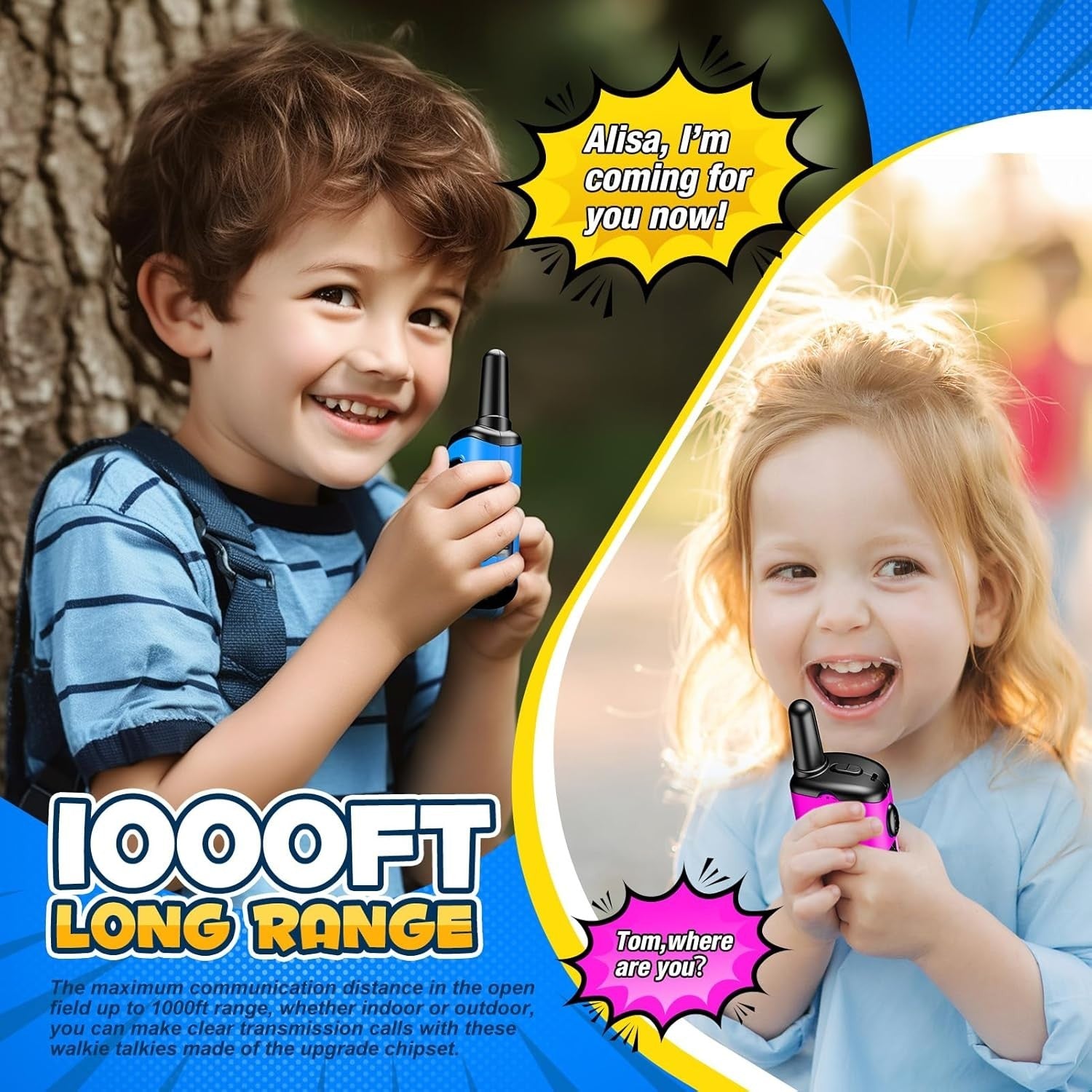Kids Walkie Talkies Pink Blue Long Range 2 Way Radios Outdoor Toy Set