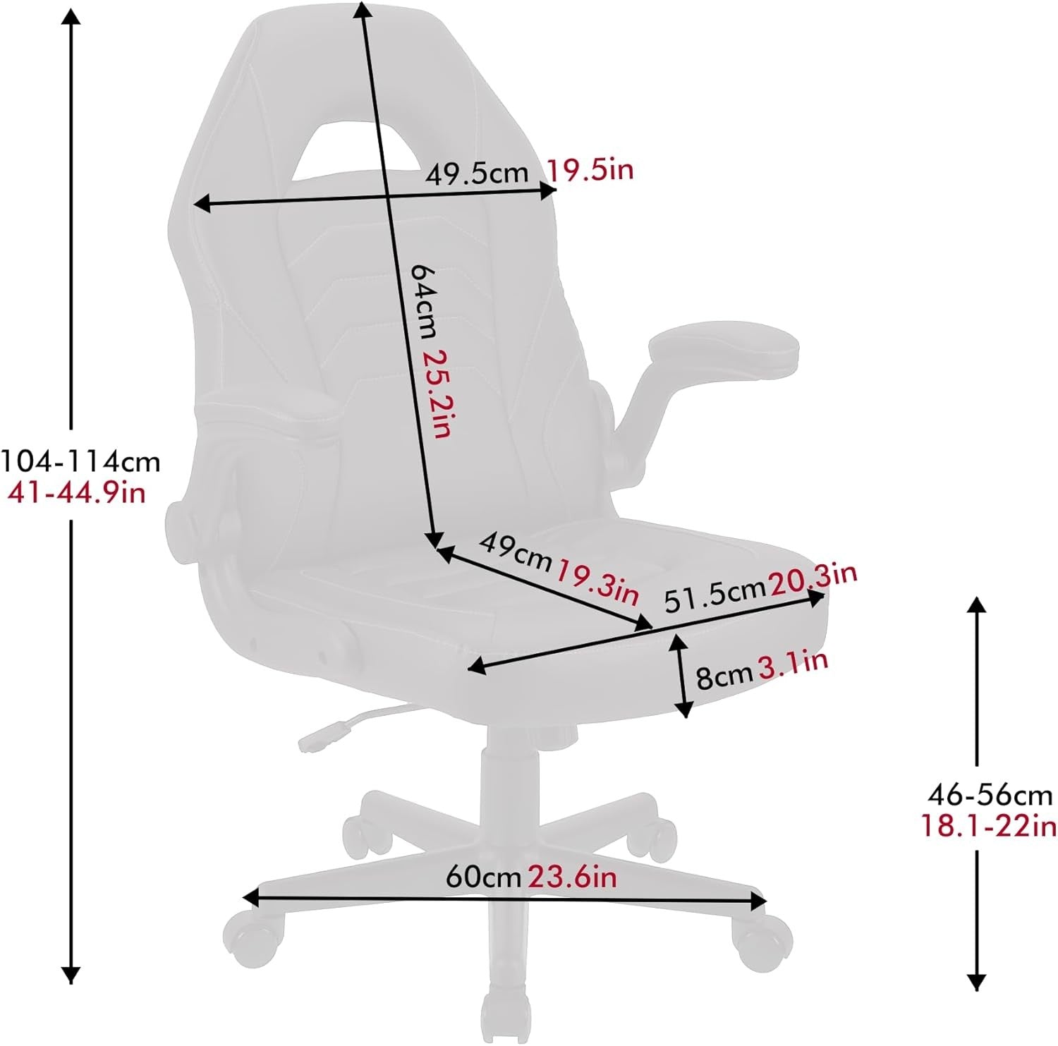 Ergonomic Gaming Chair Flip-Up Arms Faux Leather Black