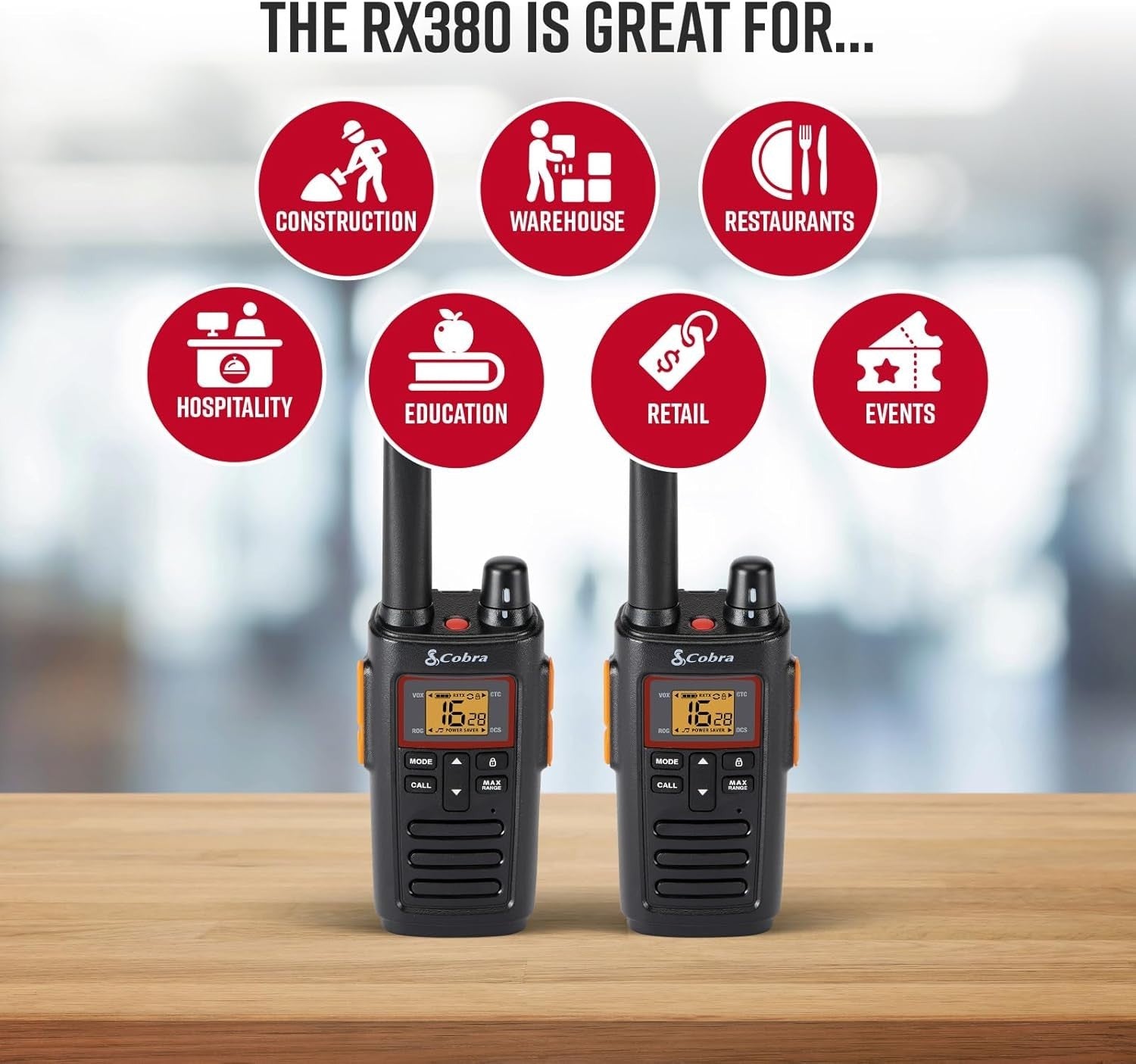 Cobra RX380 Walkie Talkies 2 Pack Rechargeable PMR446 8KM Radios