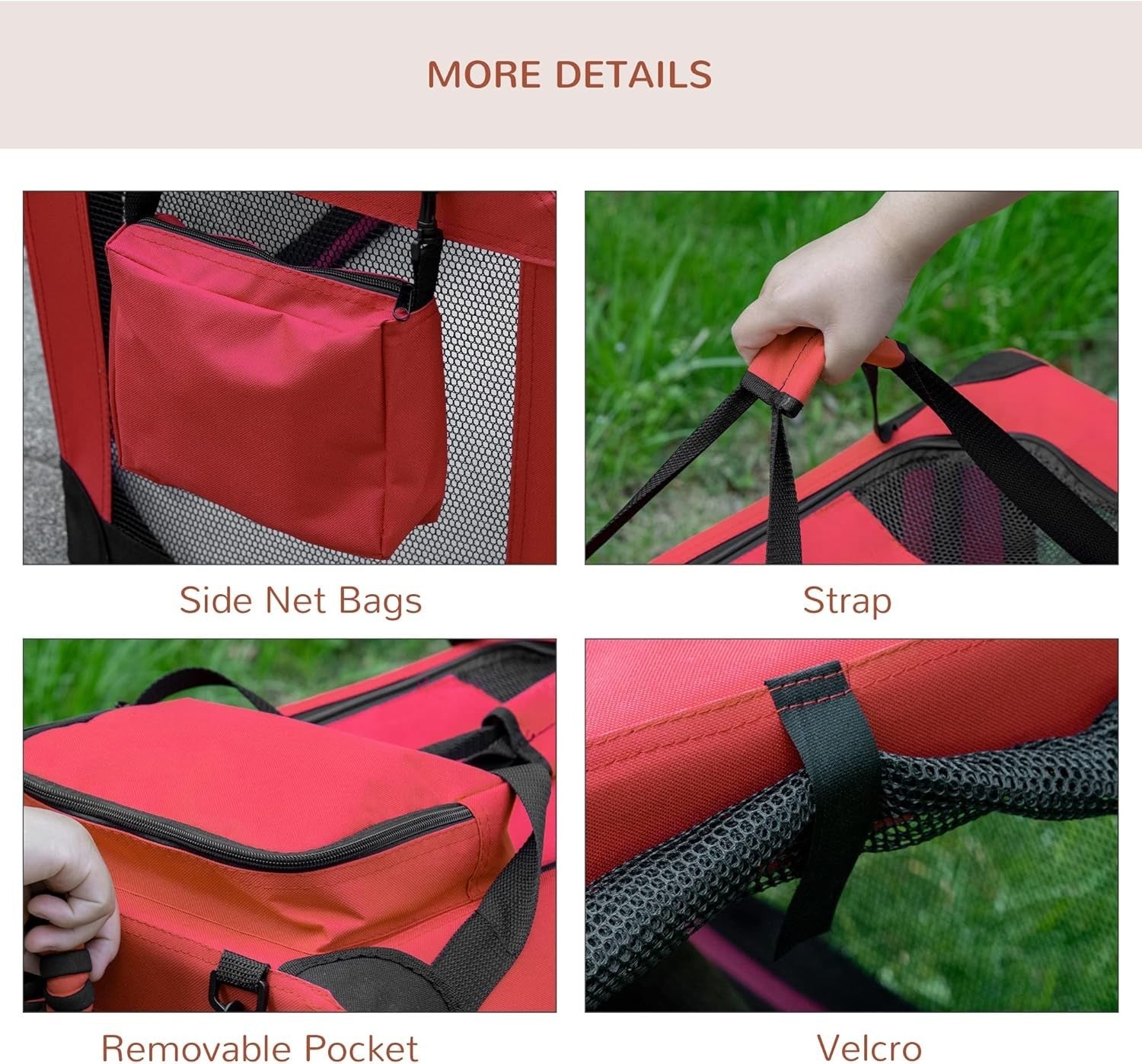 Portable Folding Soft Pet Crate 60x42x42cm with Padded Bed & Mesh Windows