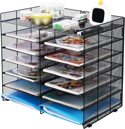 7-Tier Mesh Desk Organiser 12 Compartments A4 Paper File Tray Black