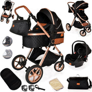 3-in-1 Baby Stroller Travel System Pram Pushchair Foldable Lightweight Black