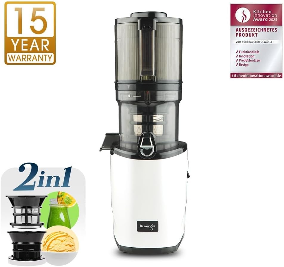 Auto Feed Cold Press Juicer 2L Hopper Quiet Powerful Motor Pearl White