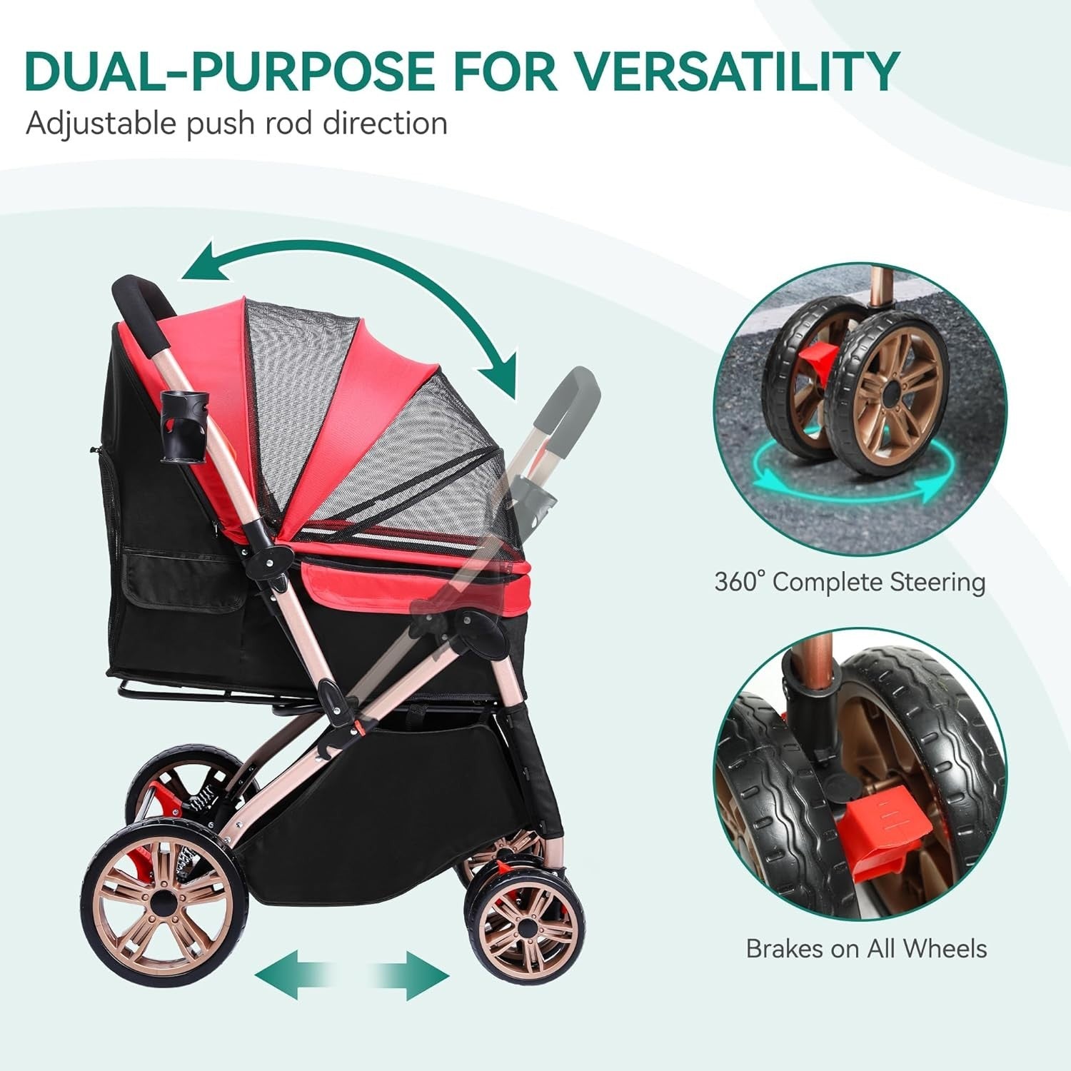 Foldable Dog Pram Pet Buggy Reversible Push Handle EVA Wheels 22kg