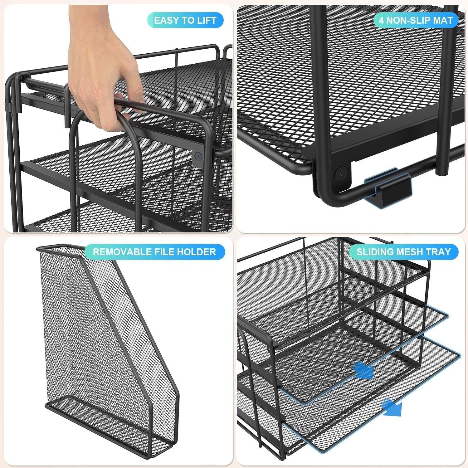 4-Tier Desk Organizer with Magazine Holder | Metal File & Paper Storage