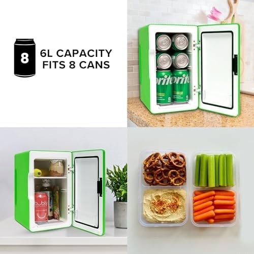 6L Mini Fridge Green Retro Cooler & Warmer Portable 12V AC/DC
