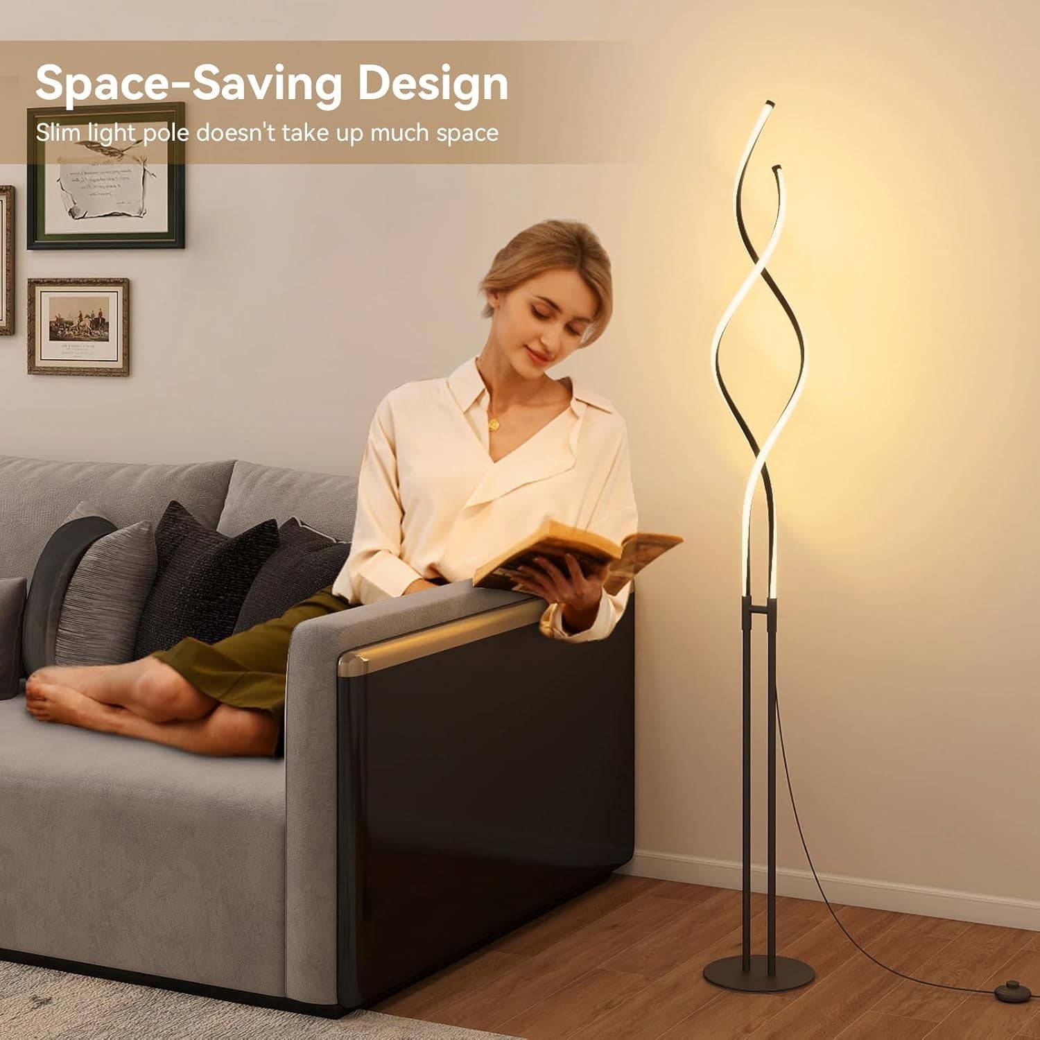 LED Spiral Floor Lamp Dimmable Corner Standing Light Modern Tall Lamp