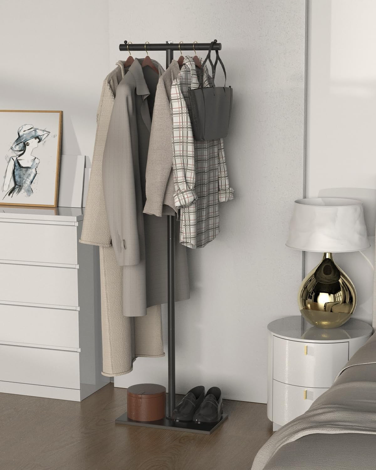 T-Shaped Metal Coat Rack 175cm Heavy-Duty Clothes Stand with Marble Base