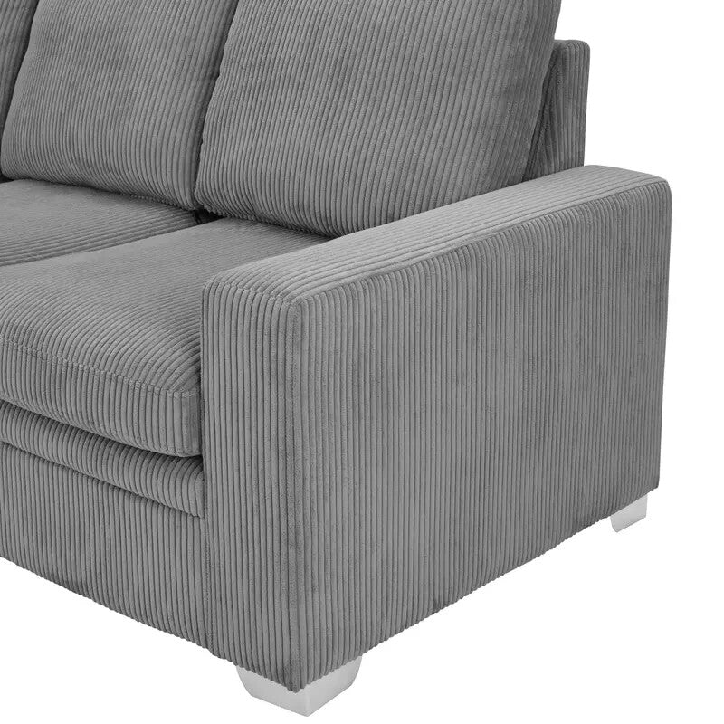 Left Hand Corner Sofa Dark Grey Jumbo Cord Chaise 4 Seater Deep Cushions