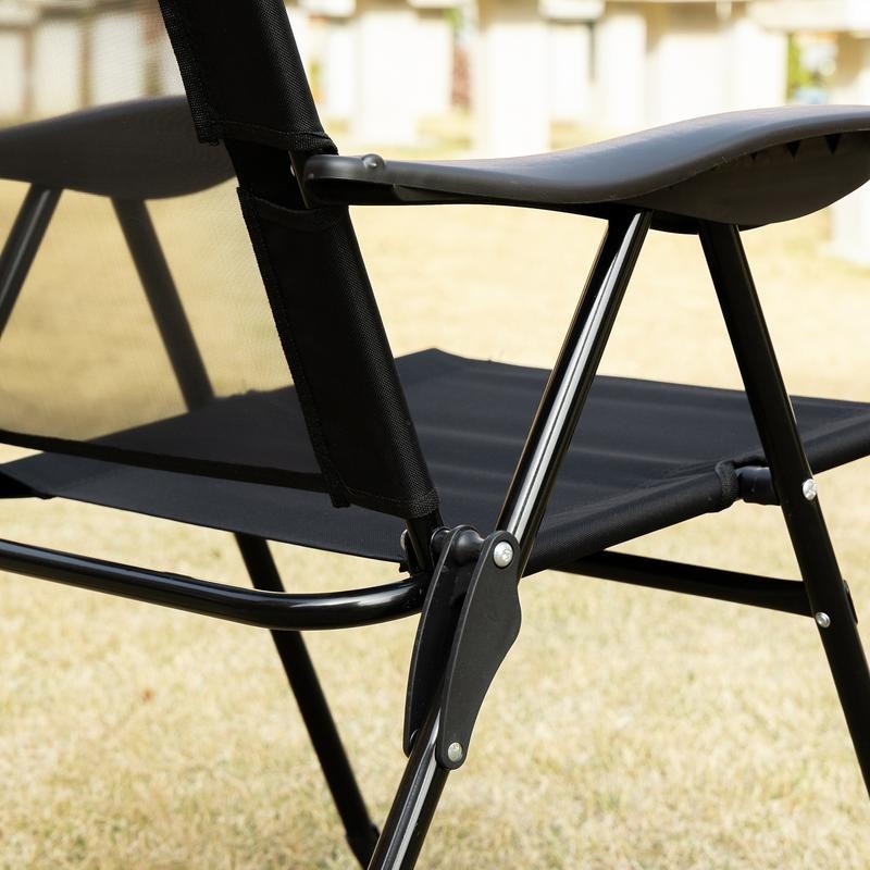 Set of 2 Folding Recliner Patio Chairs Adjustable Mesh Outdoor Loungers Black