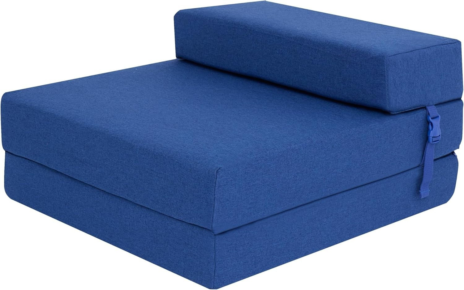 Tri Fold Z Bed Chair Sofa Guest Futon Single Foam Mattress Seat Navy