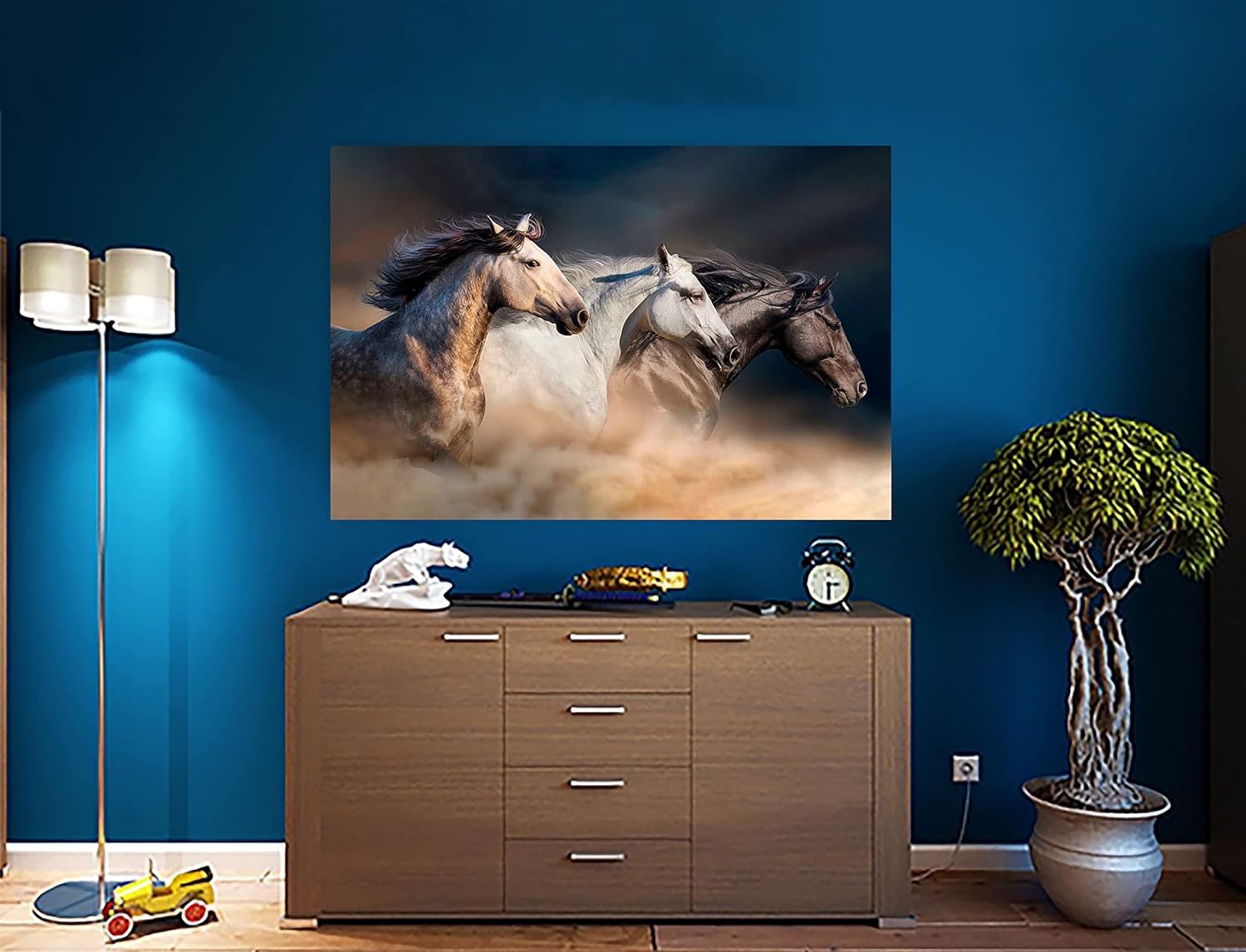 Horses in Fog Canvas Wall Art Framed Black White Horse Print 86x61cm Large