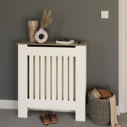 Small White Radiator Cover 78cm Slatted Wood Design Cabinet with Display Shelf