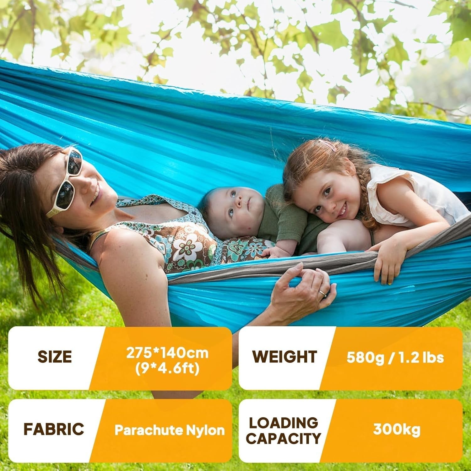 Ultra-Light Camping Hammock 300kg Load Breathable Nylon w/ Carabiners & Straps
