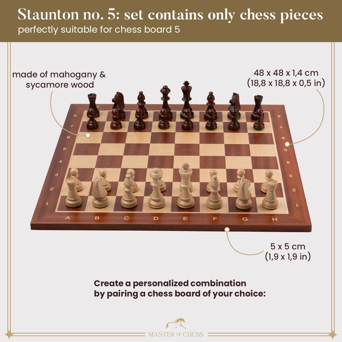 Staunton Tournament Wooden Chess Pieces Set No.5 | Handcrafted Weighted 90mm Kin