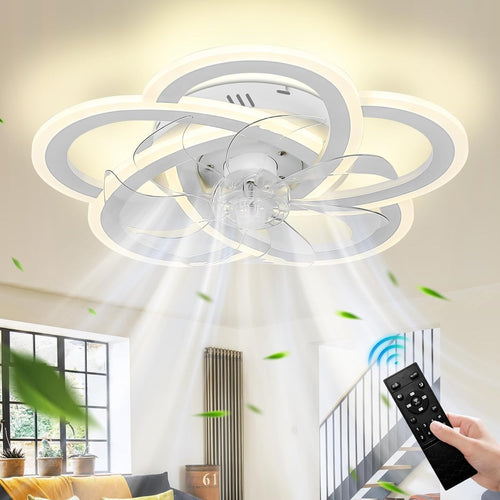 Ceiling Fan with Light, 6 Speeds, Dimmable, Remote, 50 cm White