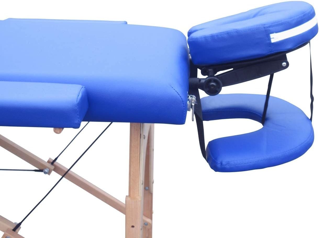 Portable Wooden Massage Table 3-Section Adjustable Therapy Beauty Bed Blue