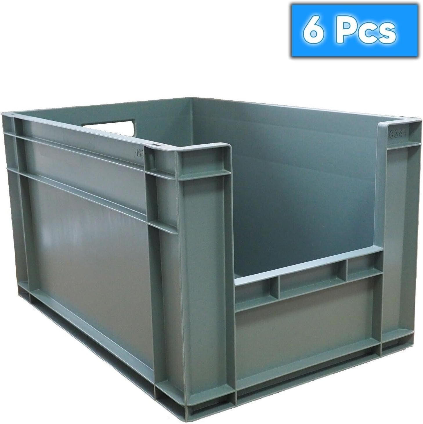 Heavy Duty Stackable Plastic Storage Crates 63L – Industrial Garage Bins Grey